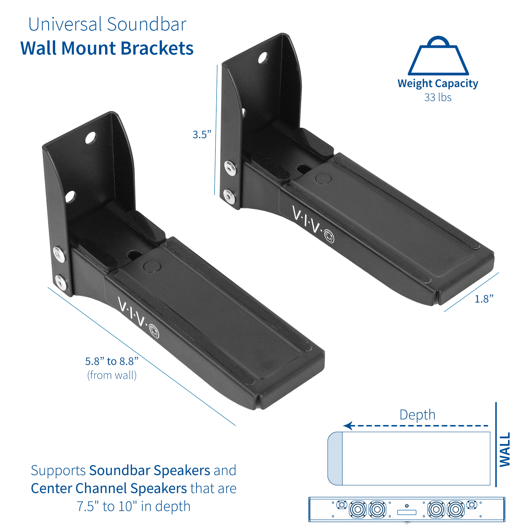 Vivo Steel Universal Soundbar Speaker Dual Adjustable Wall Mount