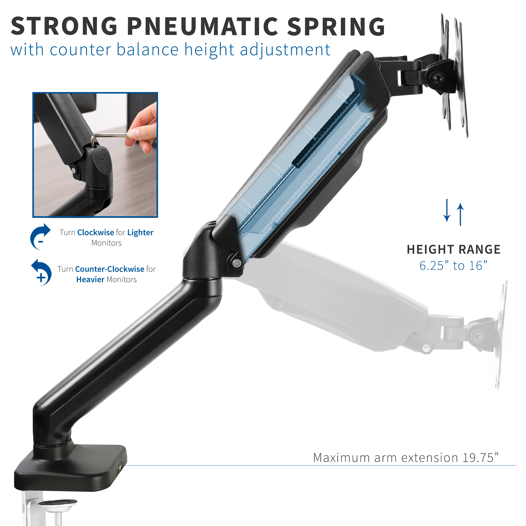 Dual Counterbalance Gas Spring Desk Mount Monitor Usb Stand Up To