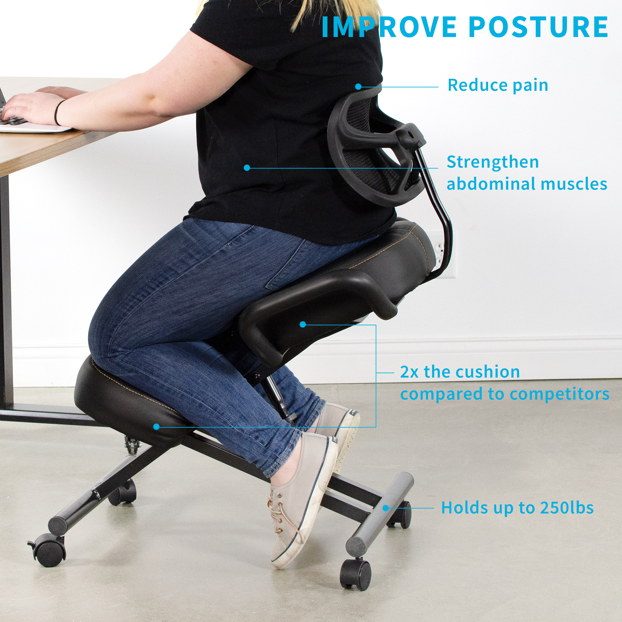 Used DRAGONN (By VIVO) Ergonomic Kneeling Chair with Back Support, Black eBay
