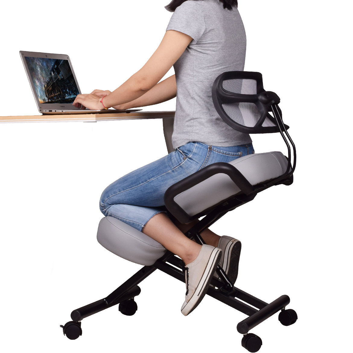 USED DRAGONN (By VIVO) Ergonomic Kneeling Chair with Back Support, Gray