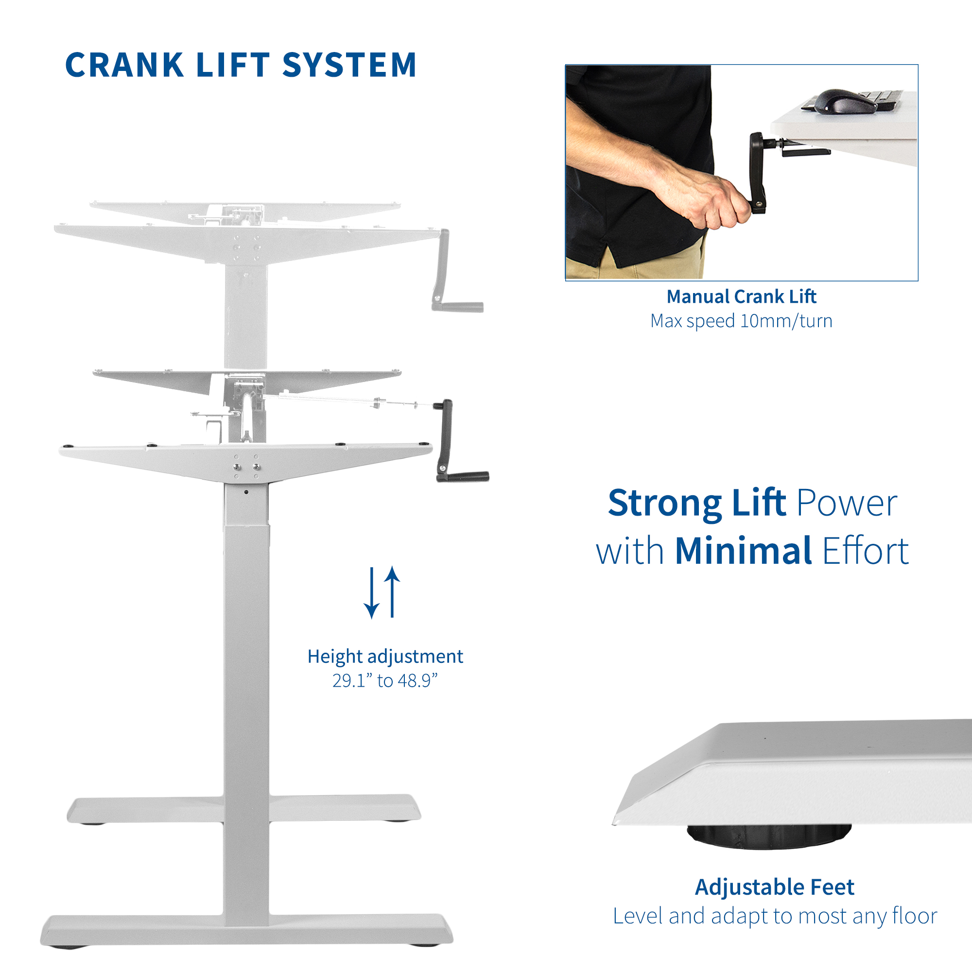 VIVO White Manual Height Adjustable Stand Up Desk Frame Crank System | eBay