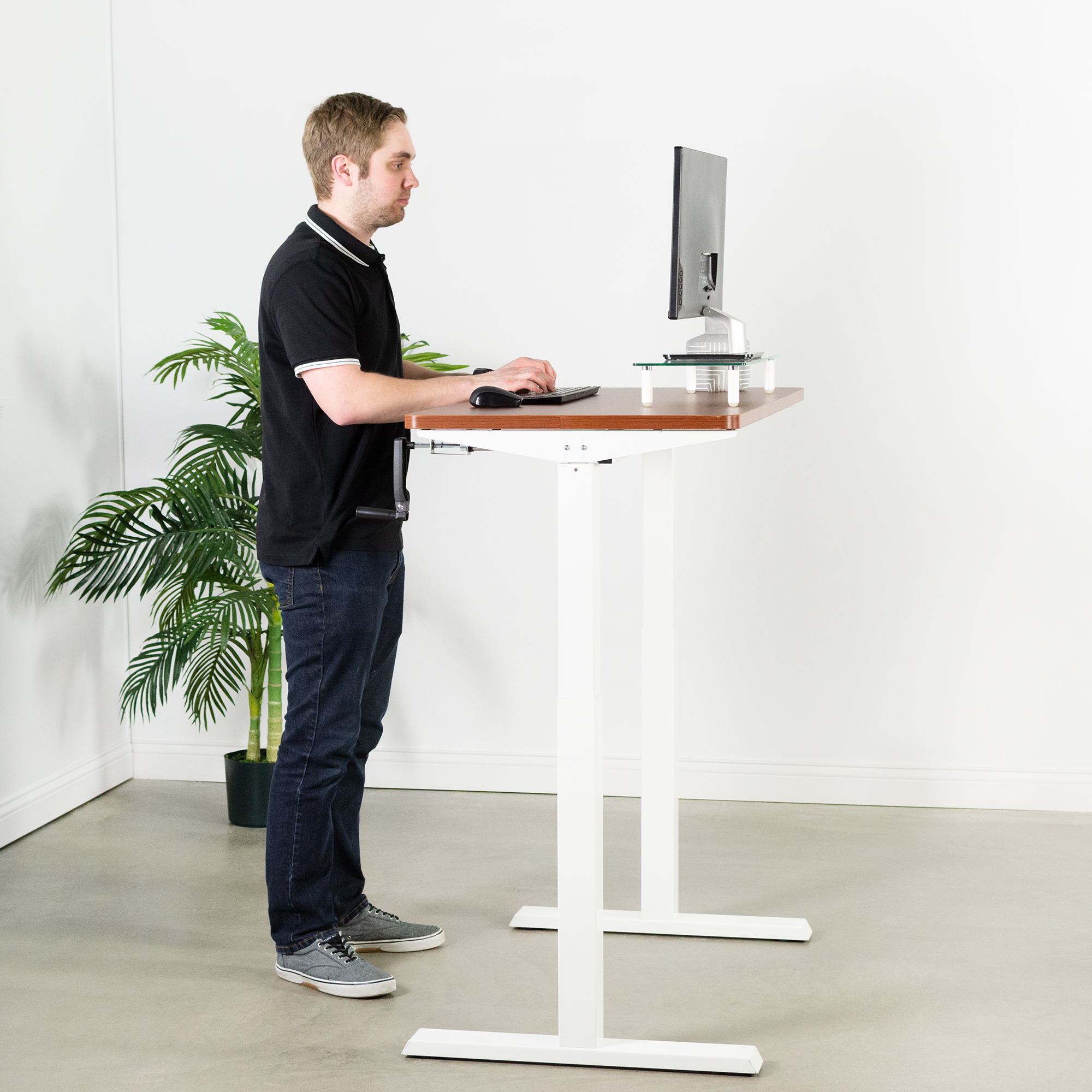 VIVO White Manual Height Adjustable Stand Up Desk Frame Crank System | eBay