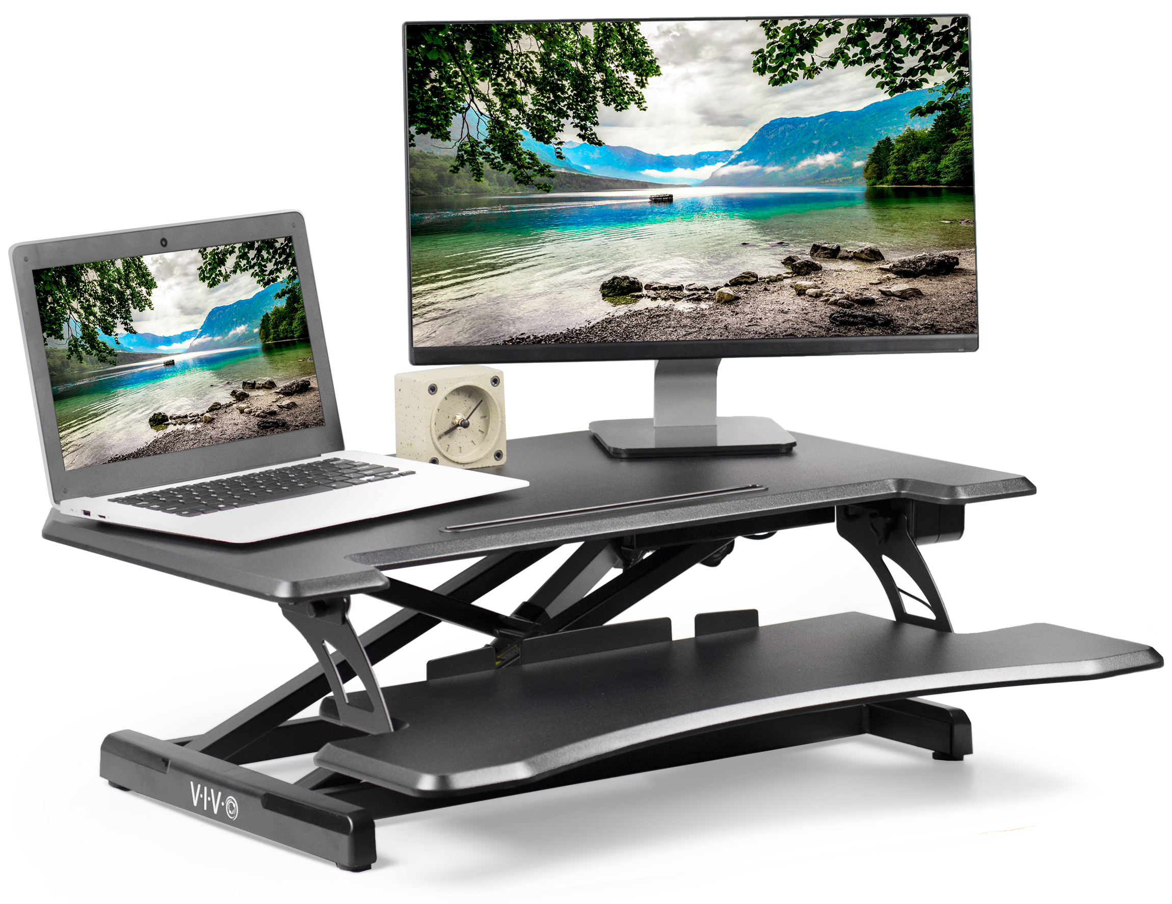ergonomic Adjustable Desk Height Converter with Dual Monitor