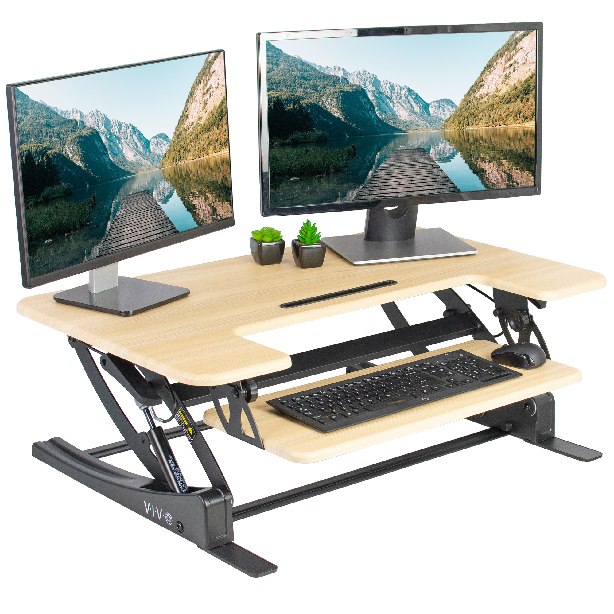 Vivo Oak Height Adjustable Standing Desk Monitor Riser Tabletop