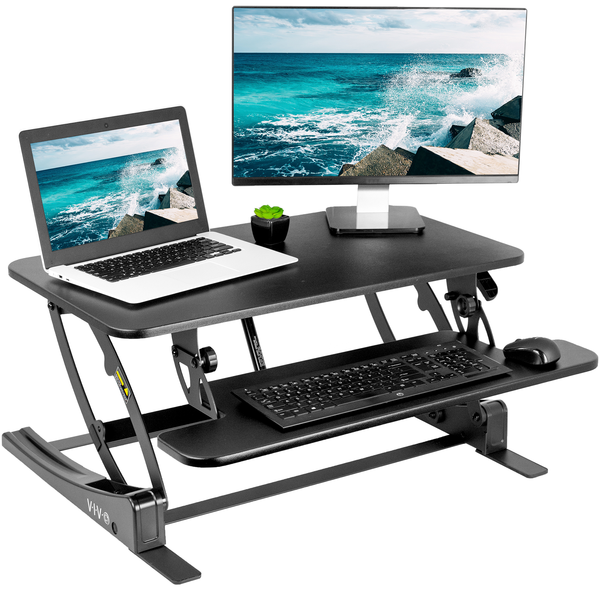 Used Vivo Black Height Adjustable 32 Standing Desk Monitor Riser