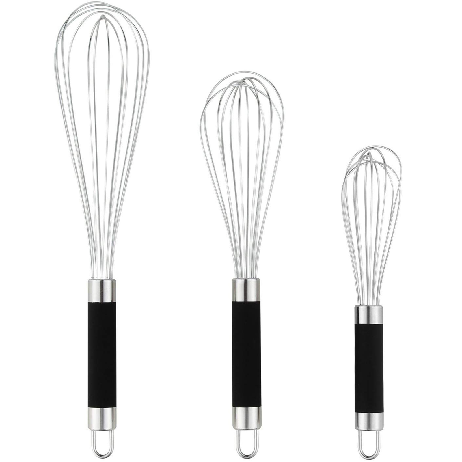 Dragonn Stainless Steel Whisks Black Handles Milk Egg Beater Set Of 3 753807535601 Ebay