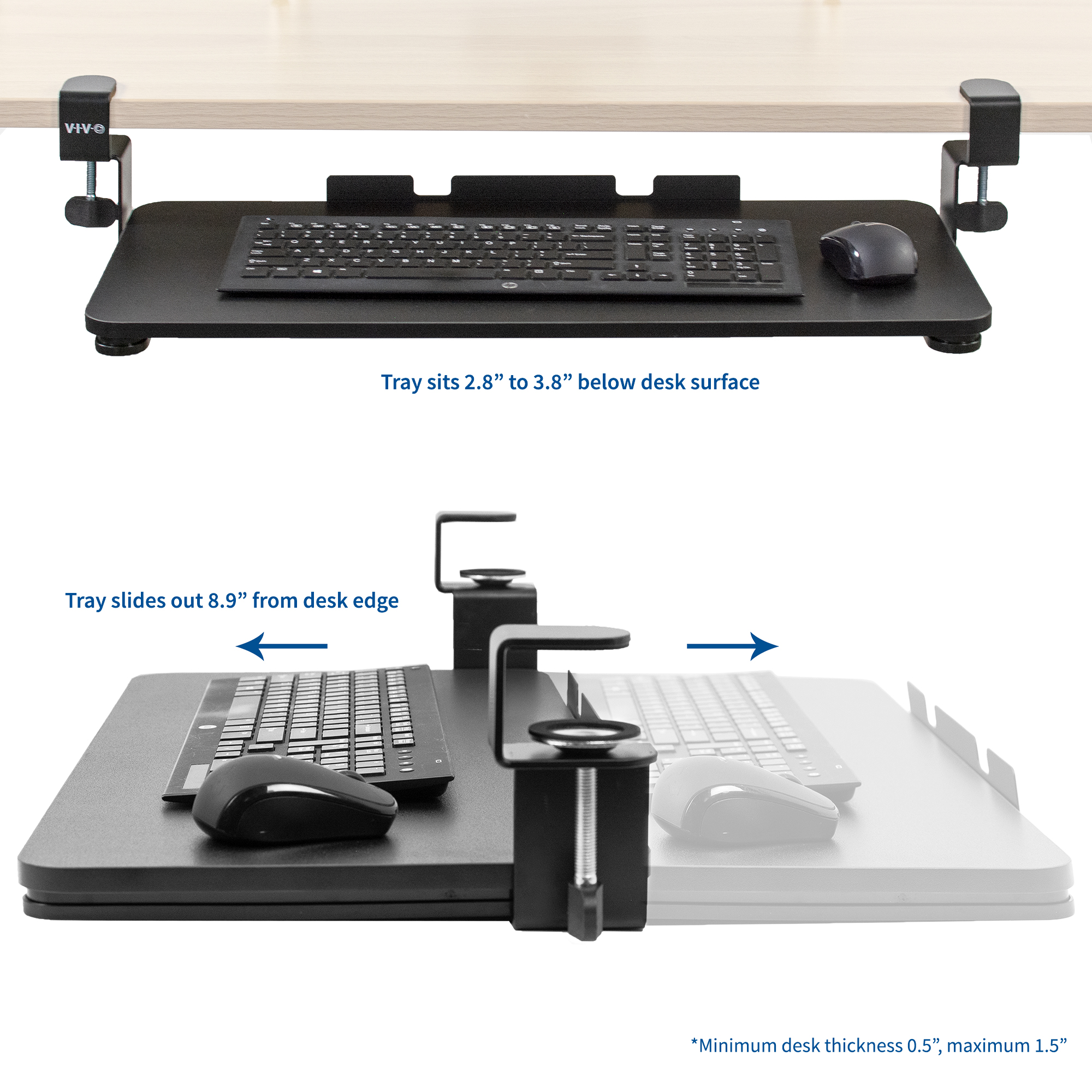 Vivo Black Clamp On Keyboard And Mouse Under Desk Tray Rolling