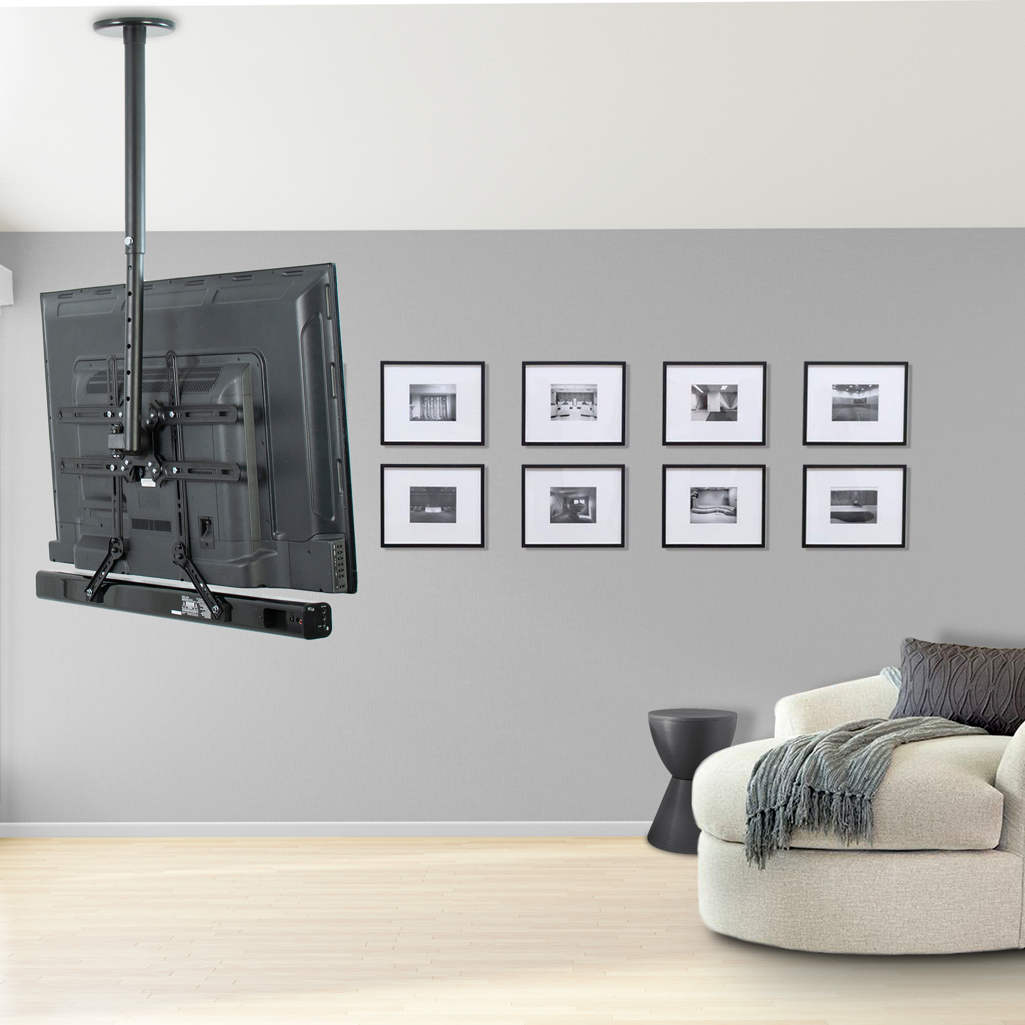 VIVO Manual Flat Ceiling TV Mount with Soundbar Bracket ...