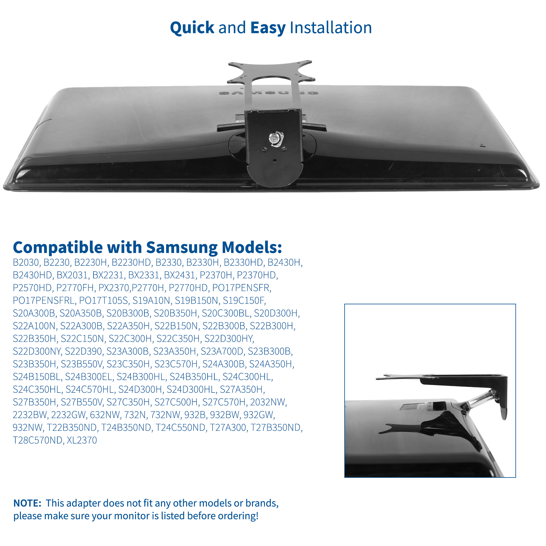 VESA Mount Adapter for Samsung Monitors Fits PX2370, S24B300EL 818538025019