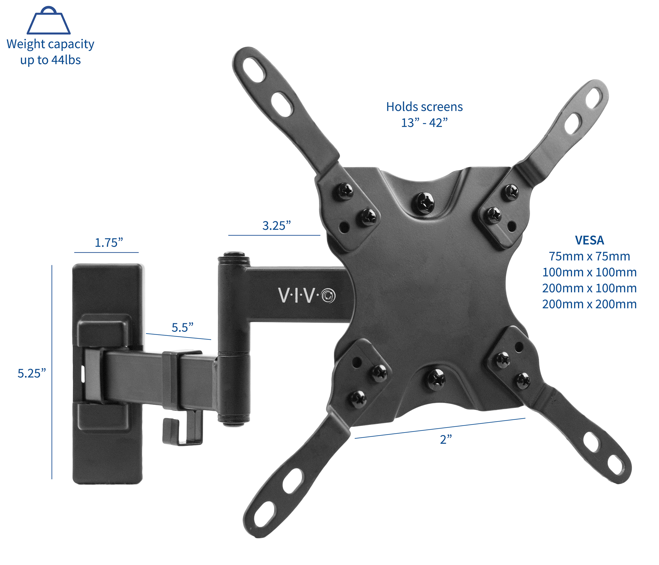 Full Motion Tilt Swivel Tv Wall Mount Vesa Stand Fits 13 To 42 Flat