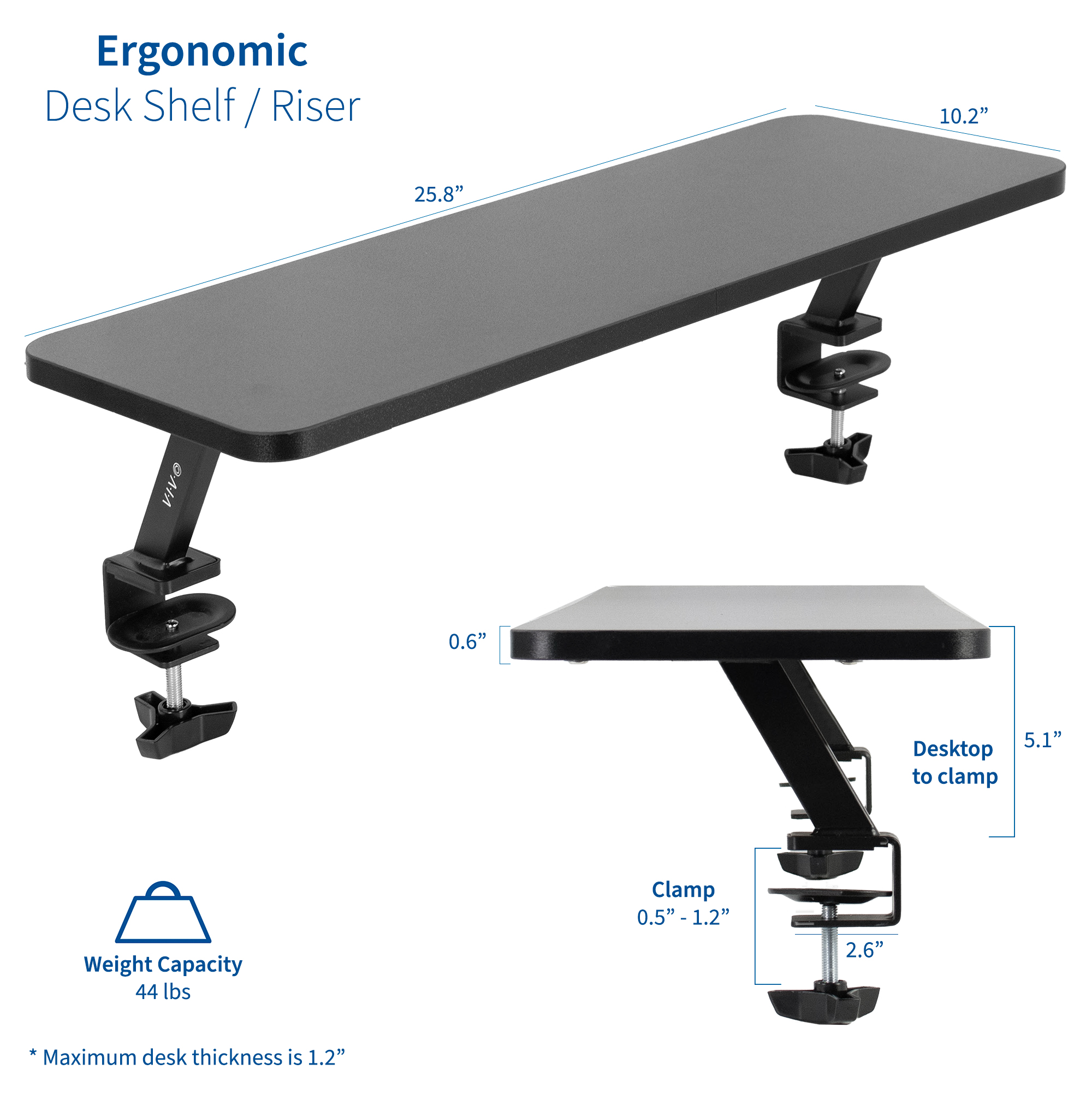 VIVO Black 26" Clampon Desk Shelf Monitor Laptop Riser Desk