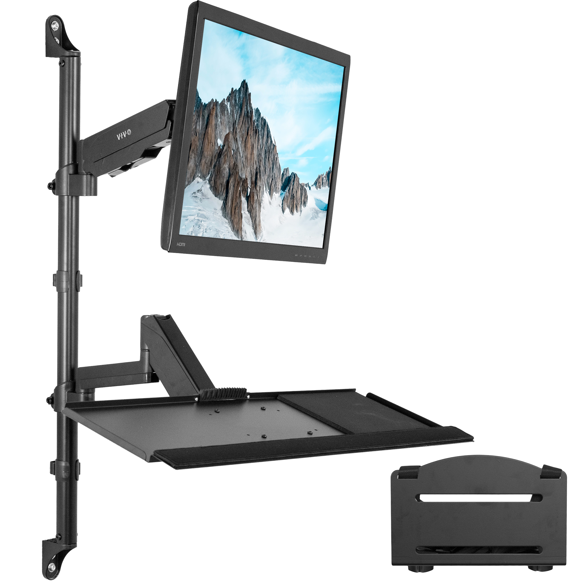 Vivo Sit Stand Height Adjustable Pneumatic Arm Wall Mount For 1