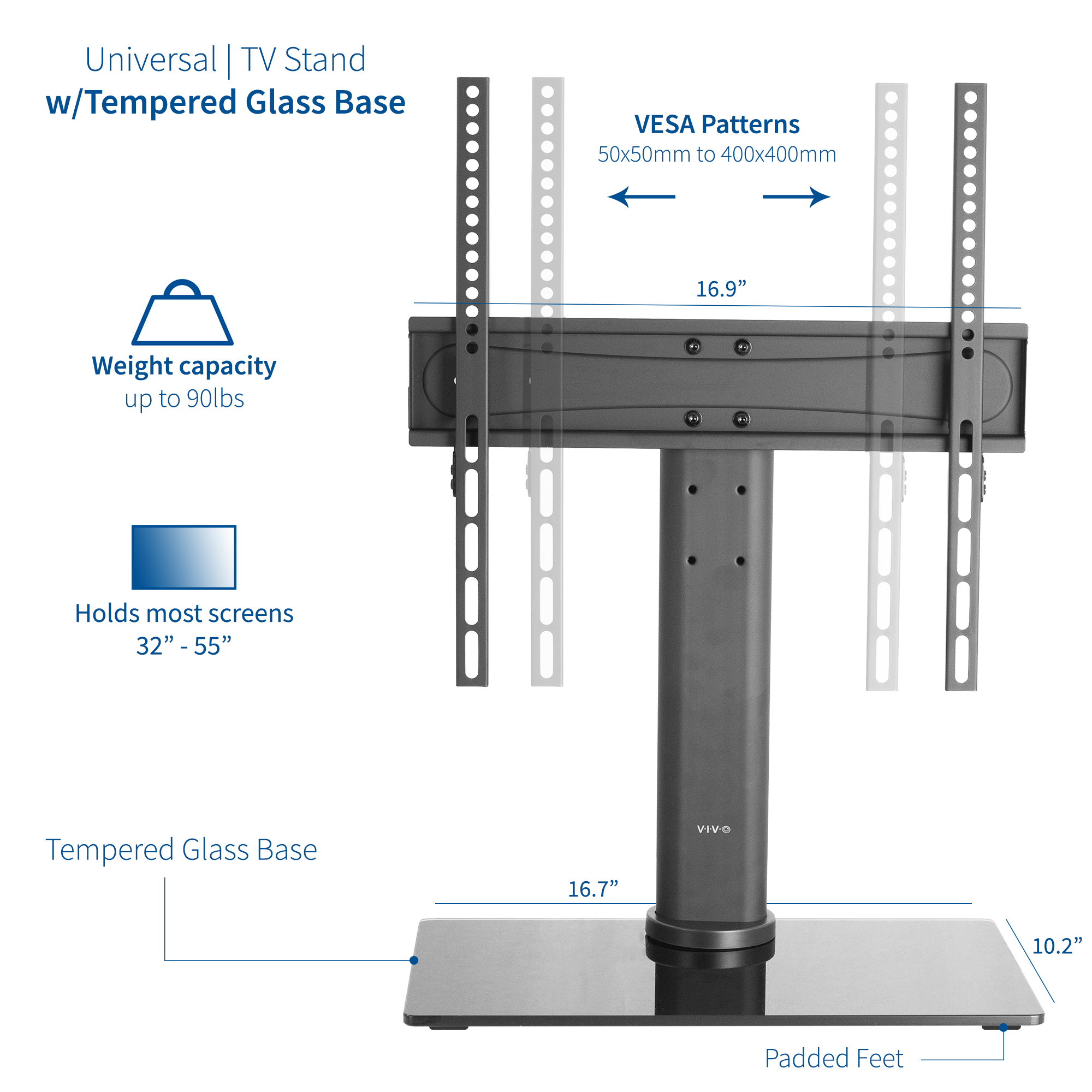 Vivo Universal Tv Tabletop Swivel Stand W Glass Base Fits 32 To 55